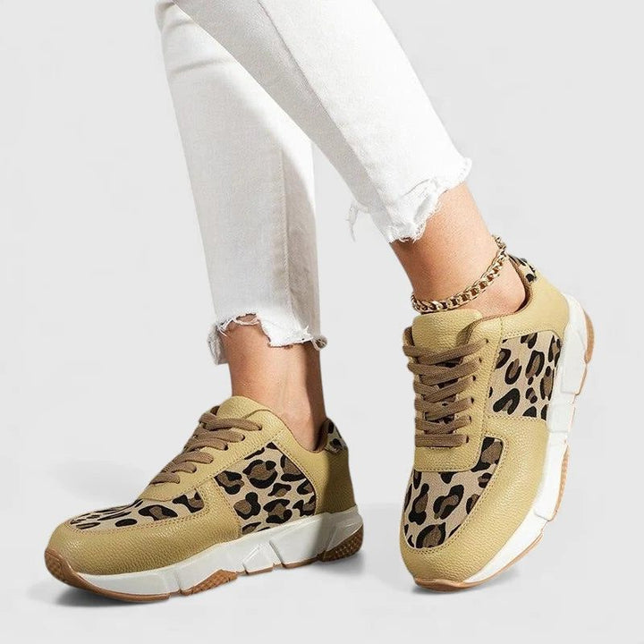 Leopard Print Chunky Lace-Up Sneakers for Women