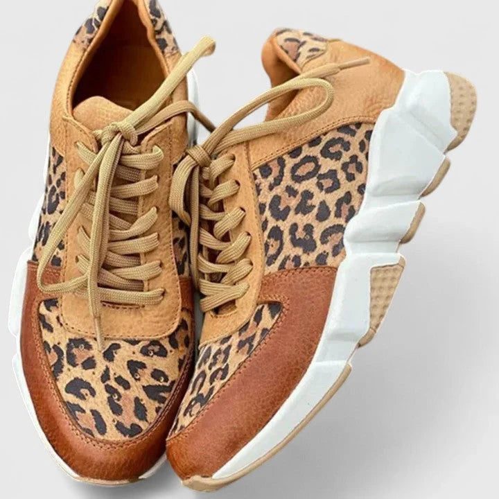 Leopard Print Chunky Lace-Up Sneakers for Women