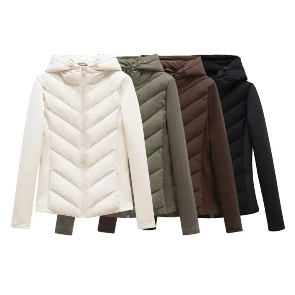 Women's Lightweight Padded Winter Jacket with Hood and Concealed Pockets