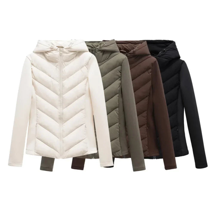 Women's Lightweight Padded Winter Jacket with Hood and Concealed Pockets