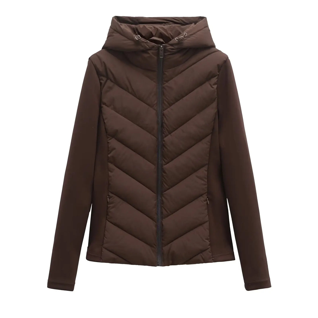 Women's Lightweight Padded Winter Jacket with Hood and Concealed Pockets
