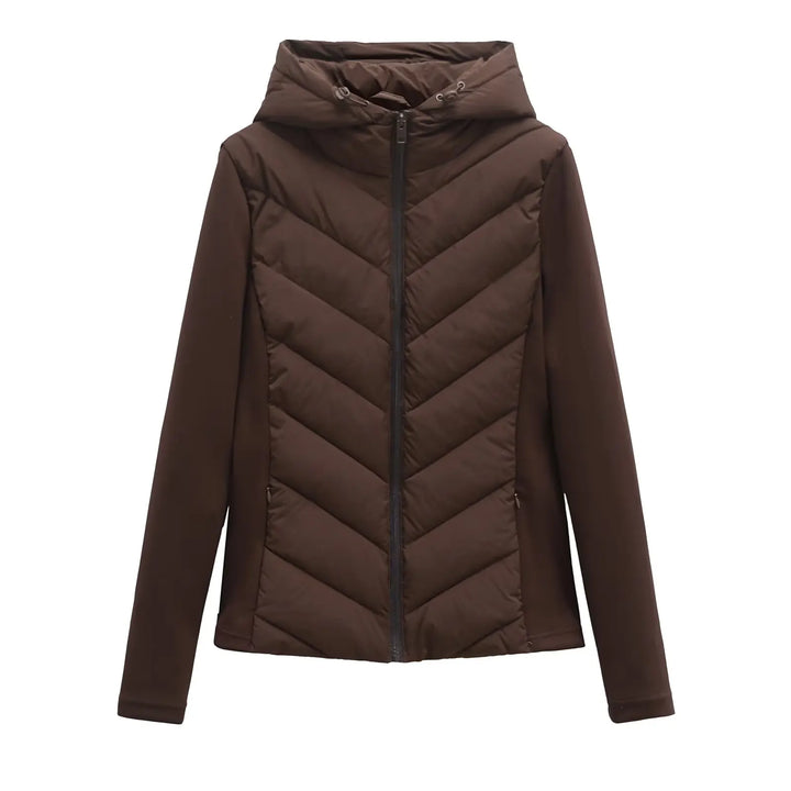 Women's Lightweight Padded Winter Jacket with Hood and Concealed Pockets
