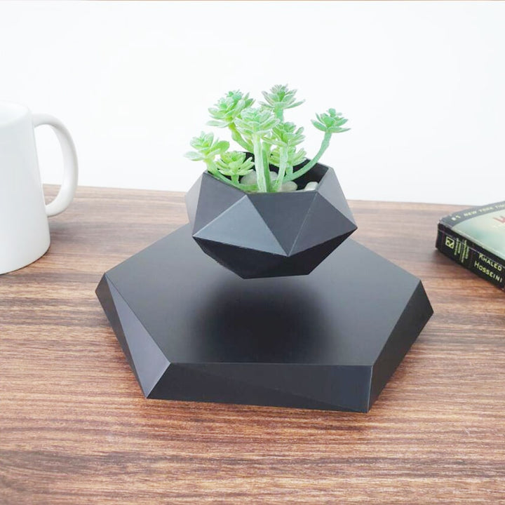 Levitating Flower Pot and Planter with Geometric Hexagonal Base for Indoor Plants