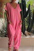 Layla | Linen Blend Jumpsuit V-Neck Short Sleeve Wide Leg Pockets