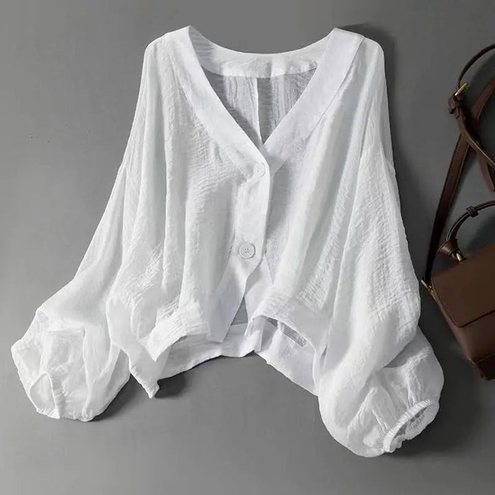 Luna | Linen Blouse V-Neck Batwing Sleeves Loose Fit Summer
