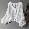 Luna | Linen Blouse V-Neck Batwing Sleeves Loose Fit Summer