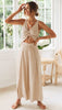 Madison | Linen Two-Piece Set V-Neck Crop Top Wide-Leg Pants