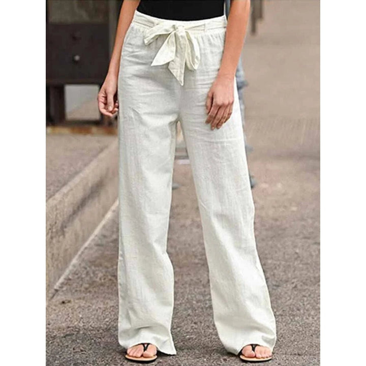 Sophia | Linen Wide Leg Palazzo Pants Drawstring Waist Casual