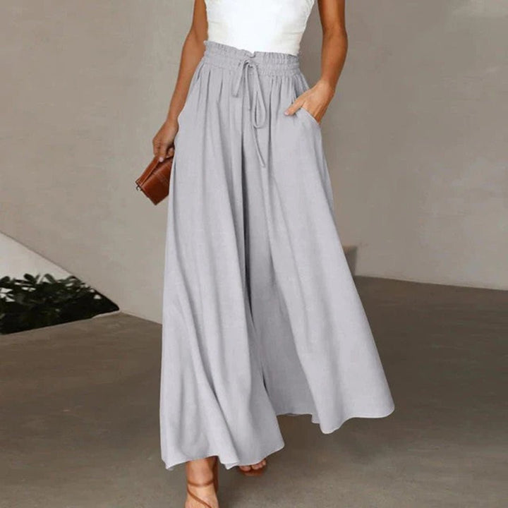 Isabella | Linen Wide Leg Pants High Waist Drawstring A-Line Pockets