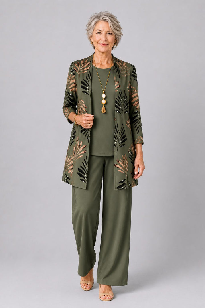 Floral Long Cardigan and Wide Leg Pants Set for Women