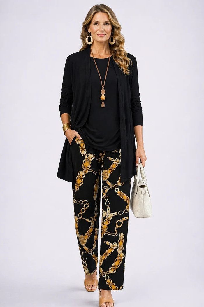 Floral Long Cardigan and Wide Leg Pants Set for Women