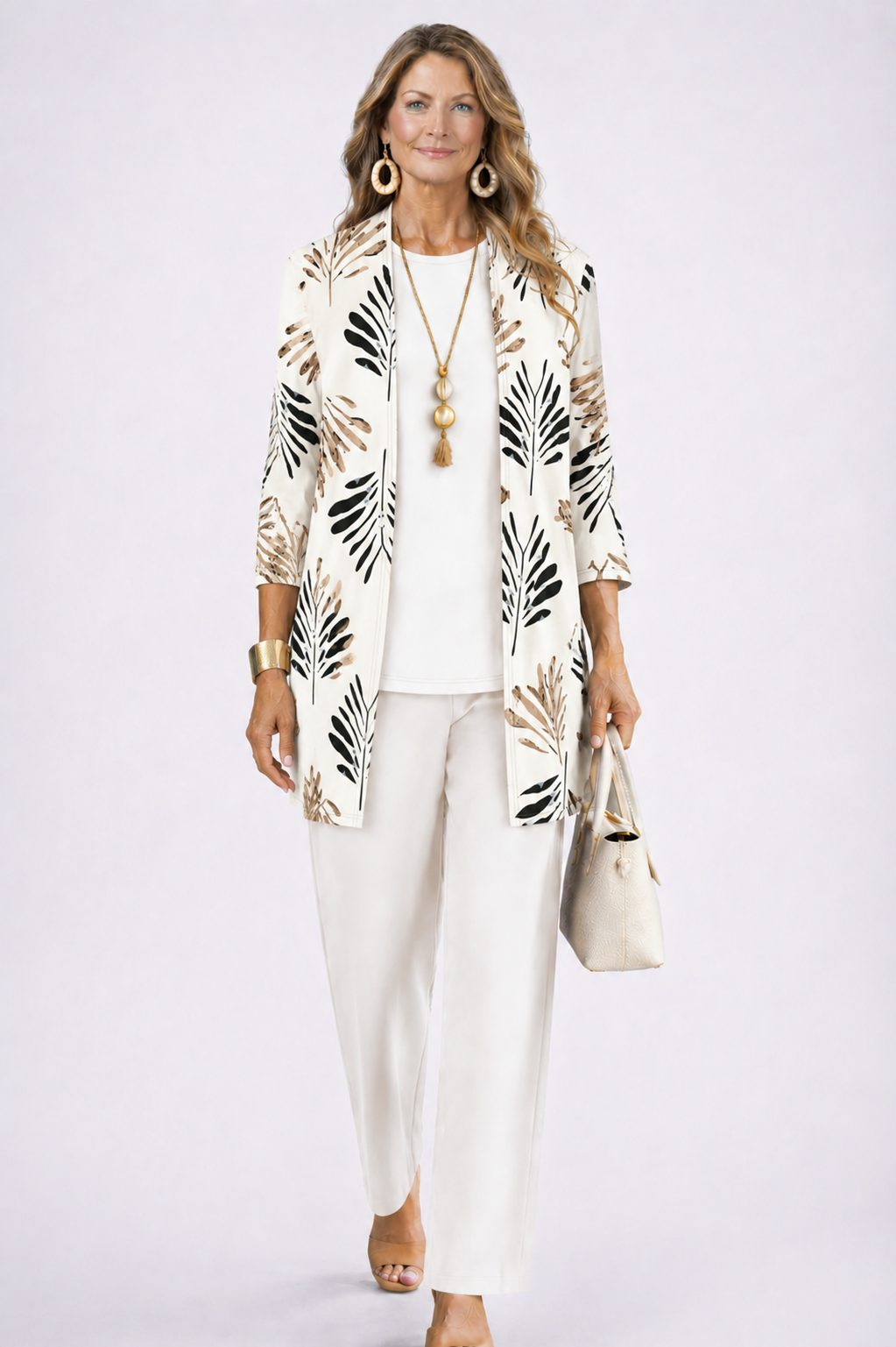 Floral Long Cardigan and Wide Leg Pants Set for Women