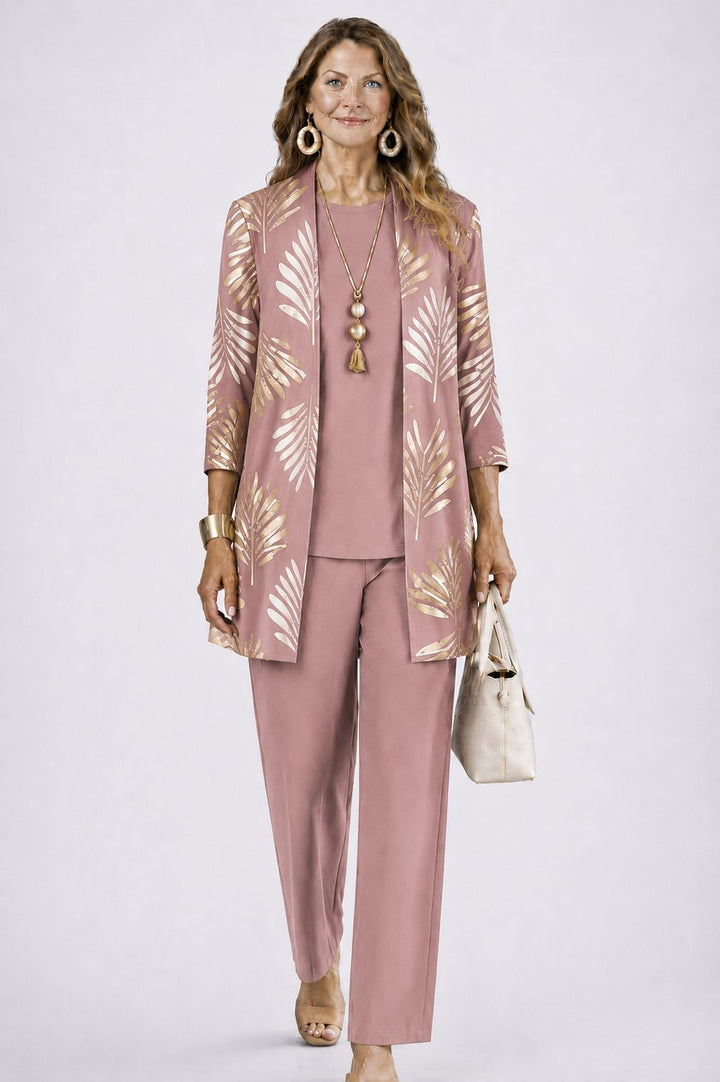 Floral Long Cardigan and Wide Leg Pants Set for Women