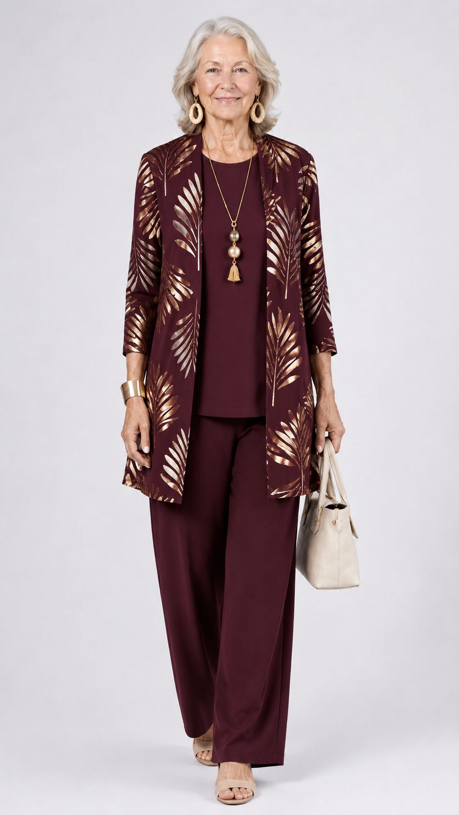Floral Long Cardigan and Wide Leg Pants Set for Women