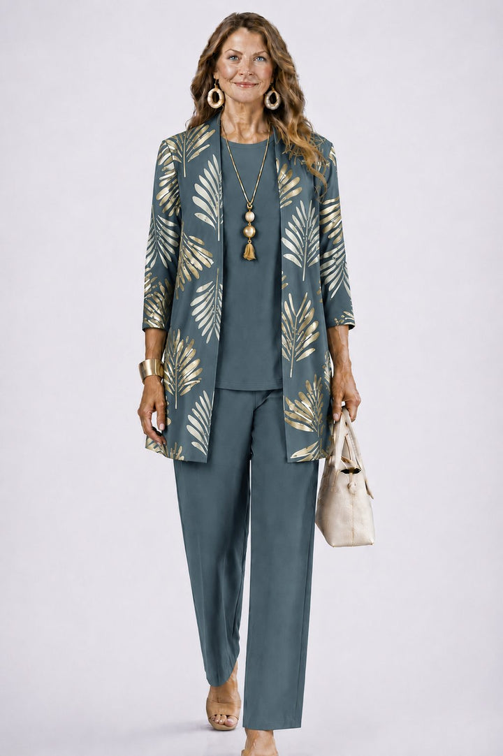 Floral Long Cardigan and Wide Leg Pants Set for Women