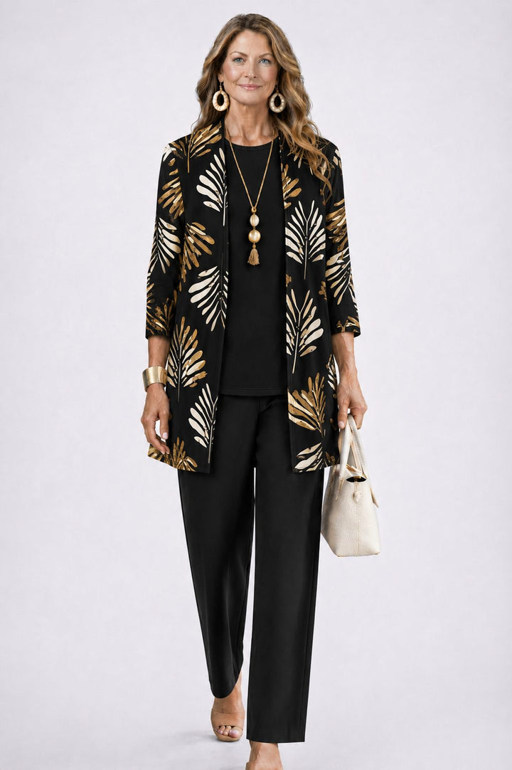 Floral Long Cardigan and Wide Leg Pants Set for Women