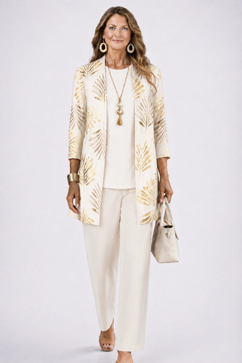Floral Long Cardigan and Wide Leg Pants Set for Women