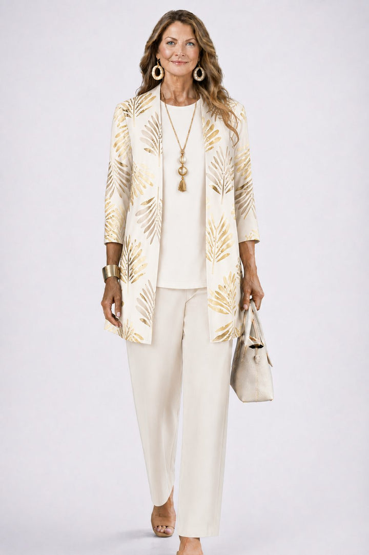 Floral Long Cardigan and Wide Leg Pants Set for Women