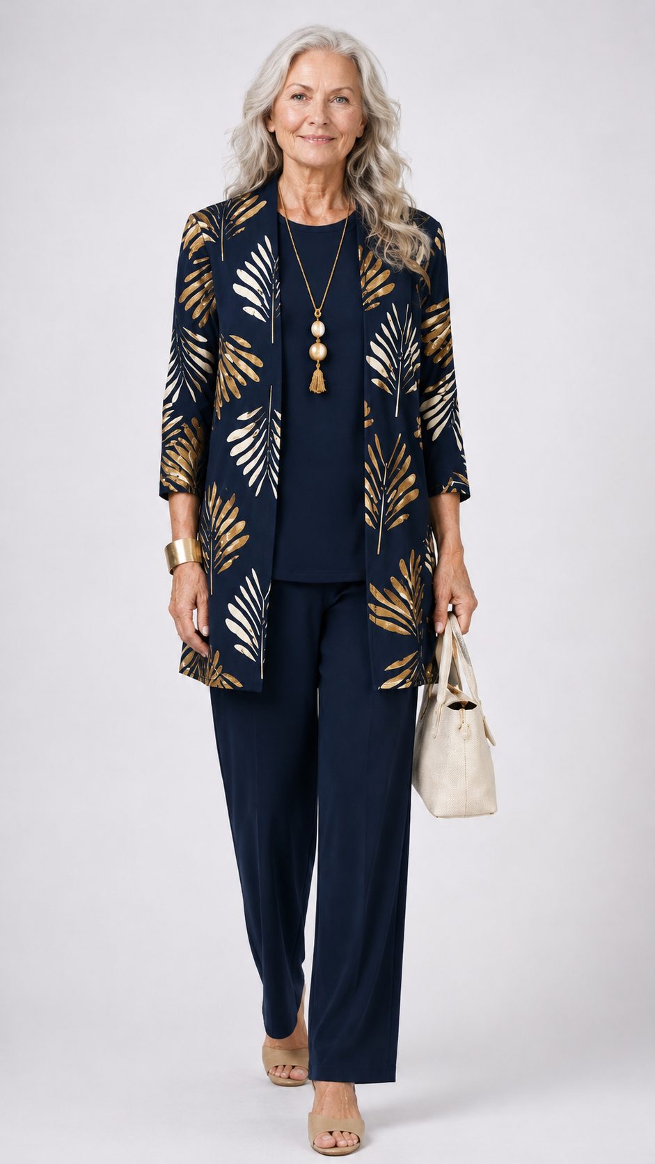 Floral Long Cardigan and Wide Leg Pants Set for Women