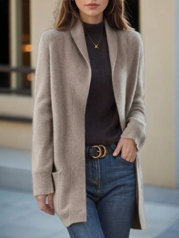 Long Knit Cashmere Cardigan with Pockets for Women