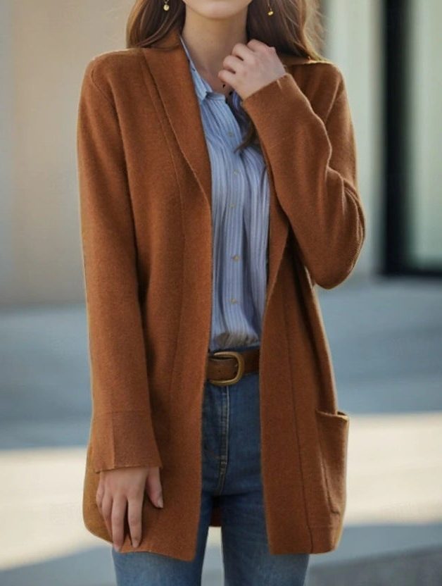 Long Knit Cashmere Cardigan with Pockets for Women