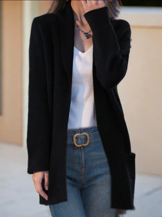 Long Knit Cashmere Cardigan with Pockets for Women