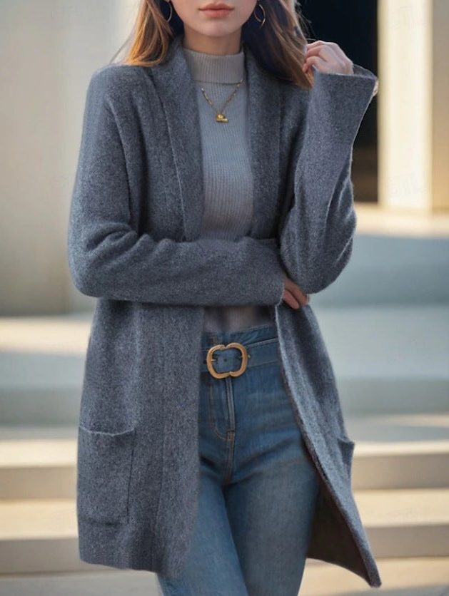Long Knit Cashmere Cardigan with Pockets for Women
