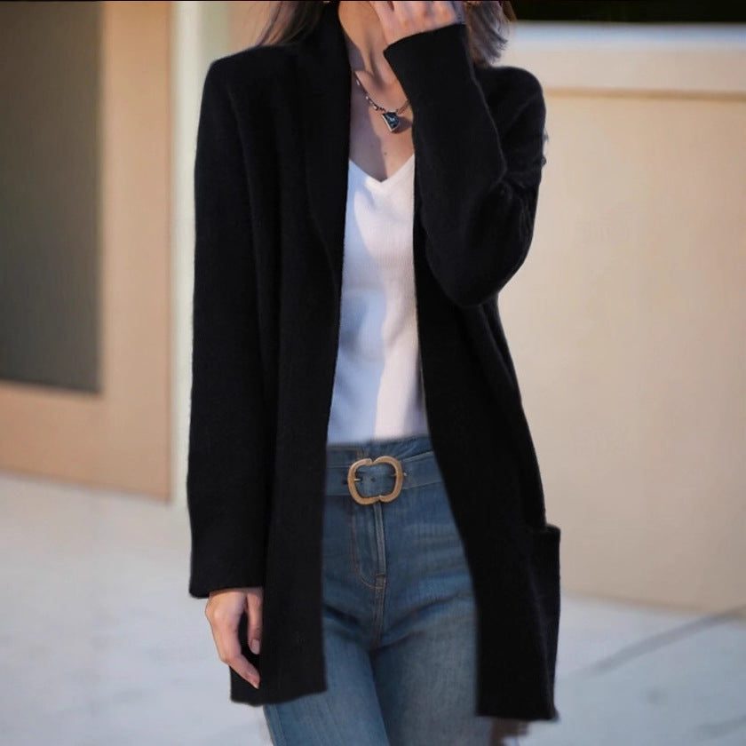 Long Knit Cashmere Cardigan with Pockets for Women