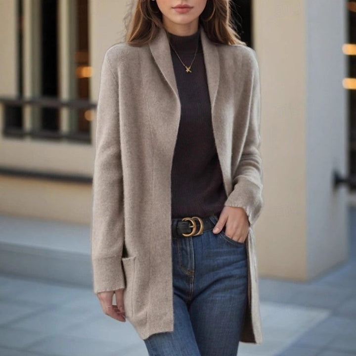 Long Knit Cashmere Cardigan with Pockets for Women