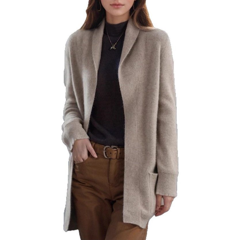 Long Knit Cashmere Cardigan with Pockets for Women