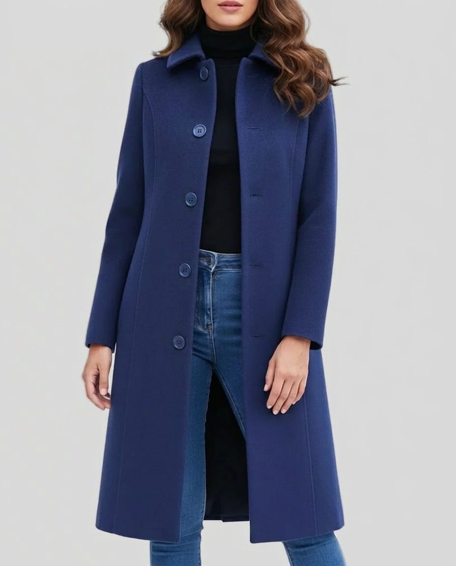 Long Single-Breasted Trench Coat with Collar for Women
