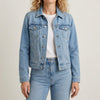 Button-Down Denim Jacket with Lapel Collar and Long Sleeves for Women