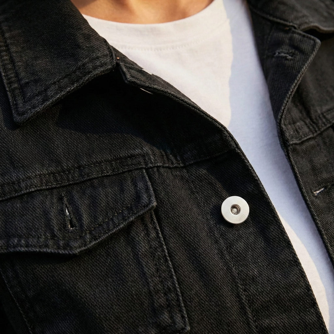 Button-Down Denim Jacket with Lapel Collar and Long Sleeves for Women
