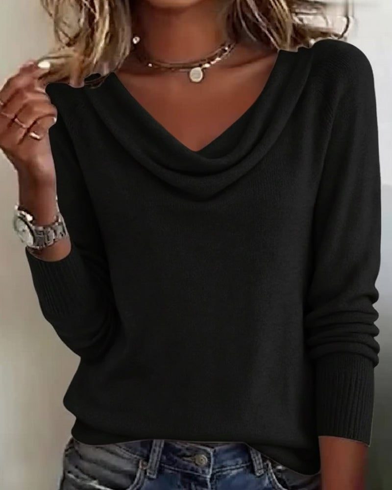 Cowl Neck Knit Sweater with Long Sleeves for Women