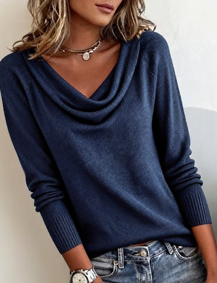 Cowl Neck Knit Sweater with Long Sleeves for Women