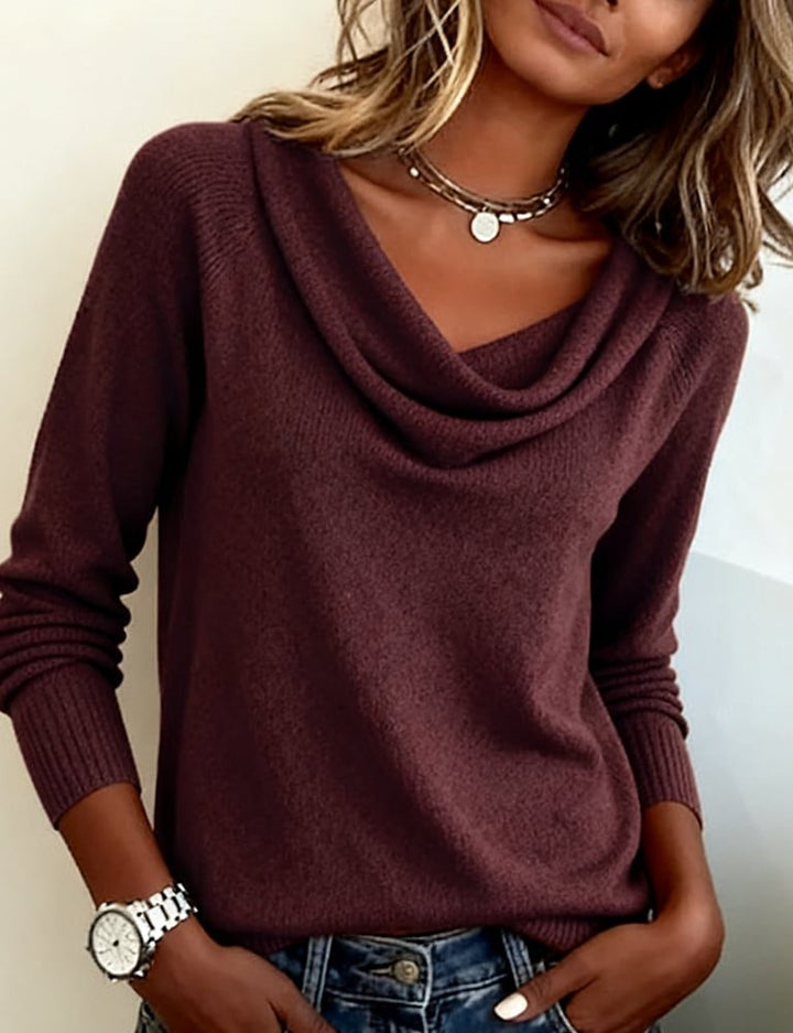 Cowl Neck Knit Sweater with Long Sleeves for Women