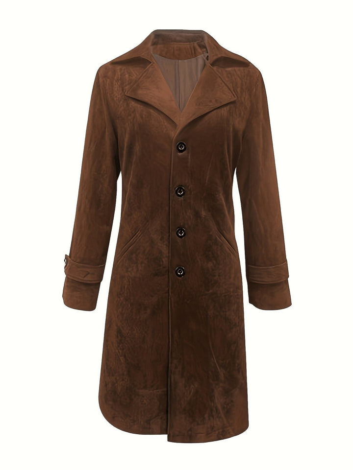 Suede Longline Coat with Lapels for Women
