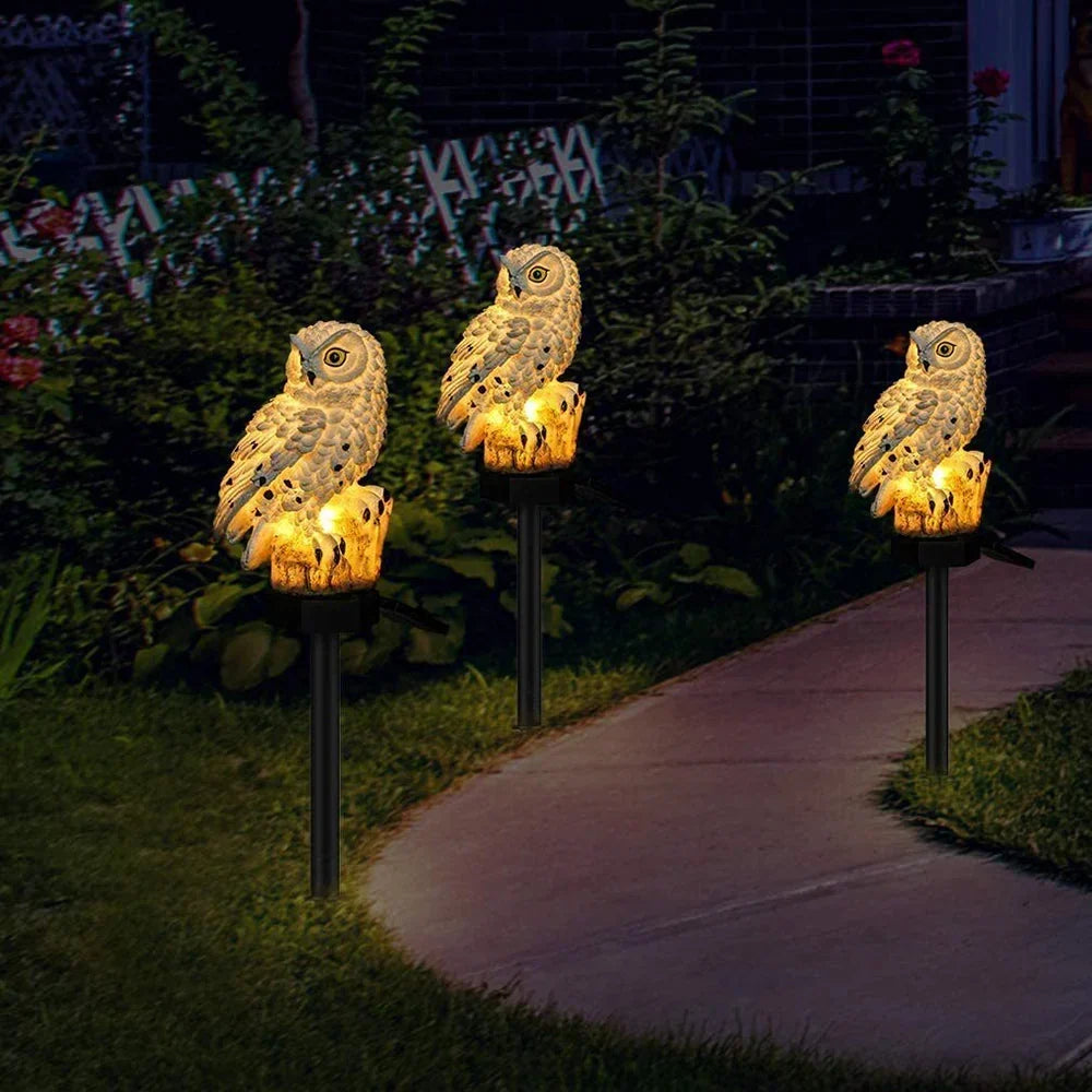 Solar owl garden light with warm white LED, waterproof IP65, 45 cm