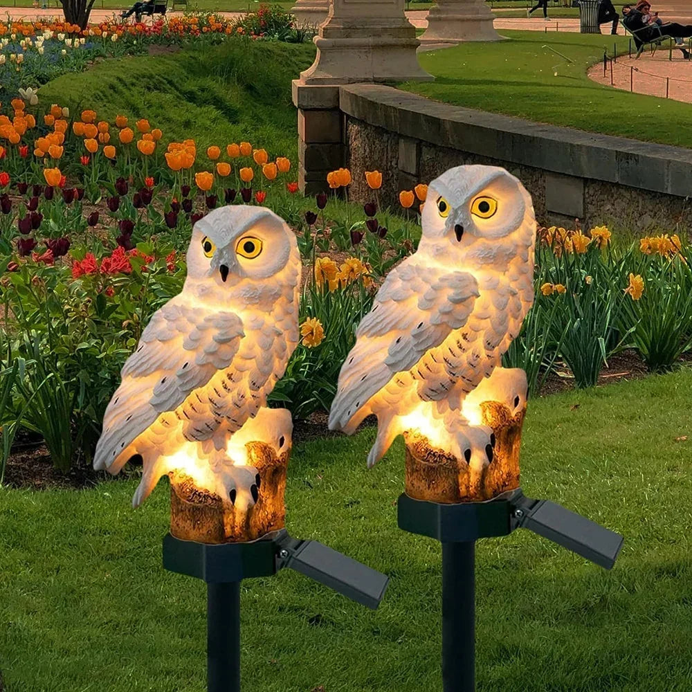 Solar owl garden light with warm white LED, waterproof IP65, 45 cm
