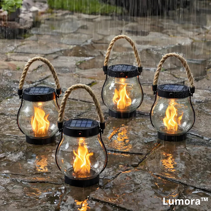 Solar lantern with realistic flame effect