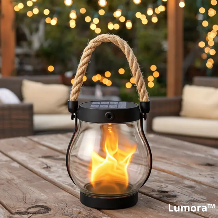 Solar lantern with realistic flame effect