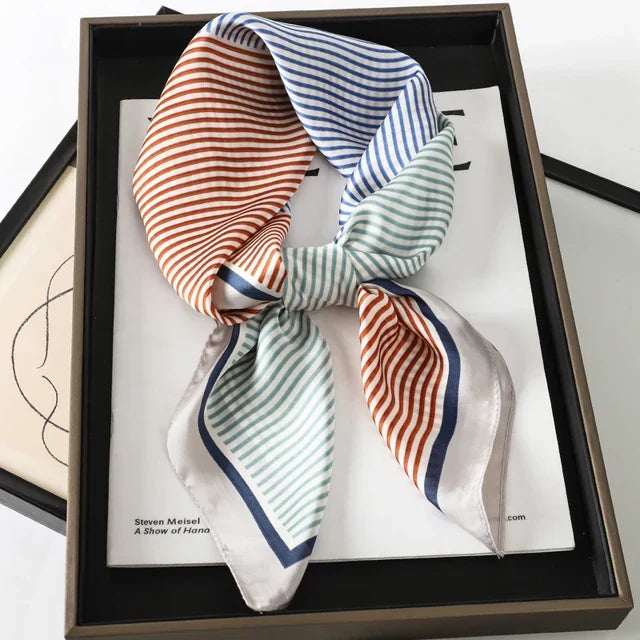 Silk Scarf - Luxury Satin Accessory | Striped Pattern