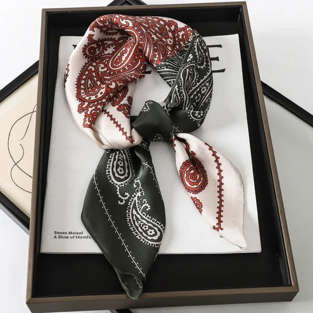 Silk Scarf - Luxury Satin Accessory | Striped Pattern