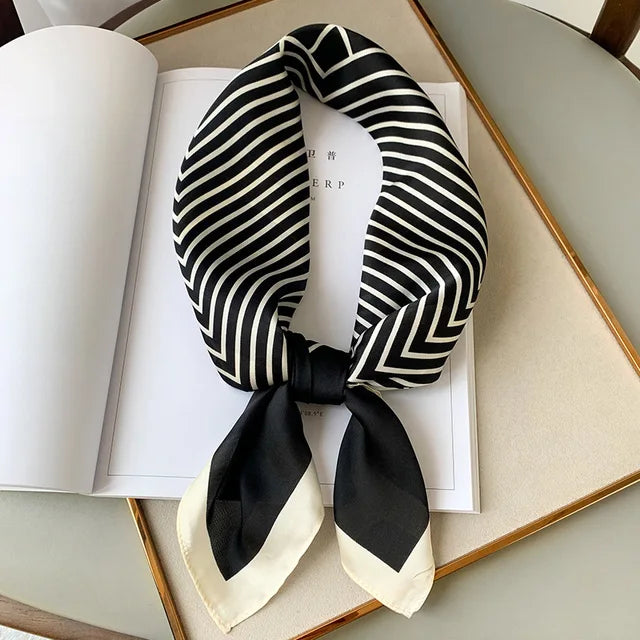 Silk Scarf - Luxury Satin Accessory | Striped Pattern