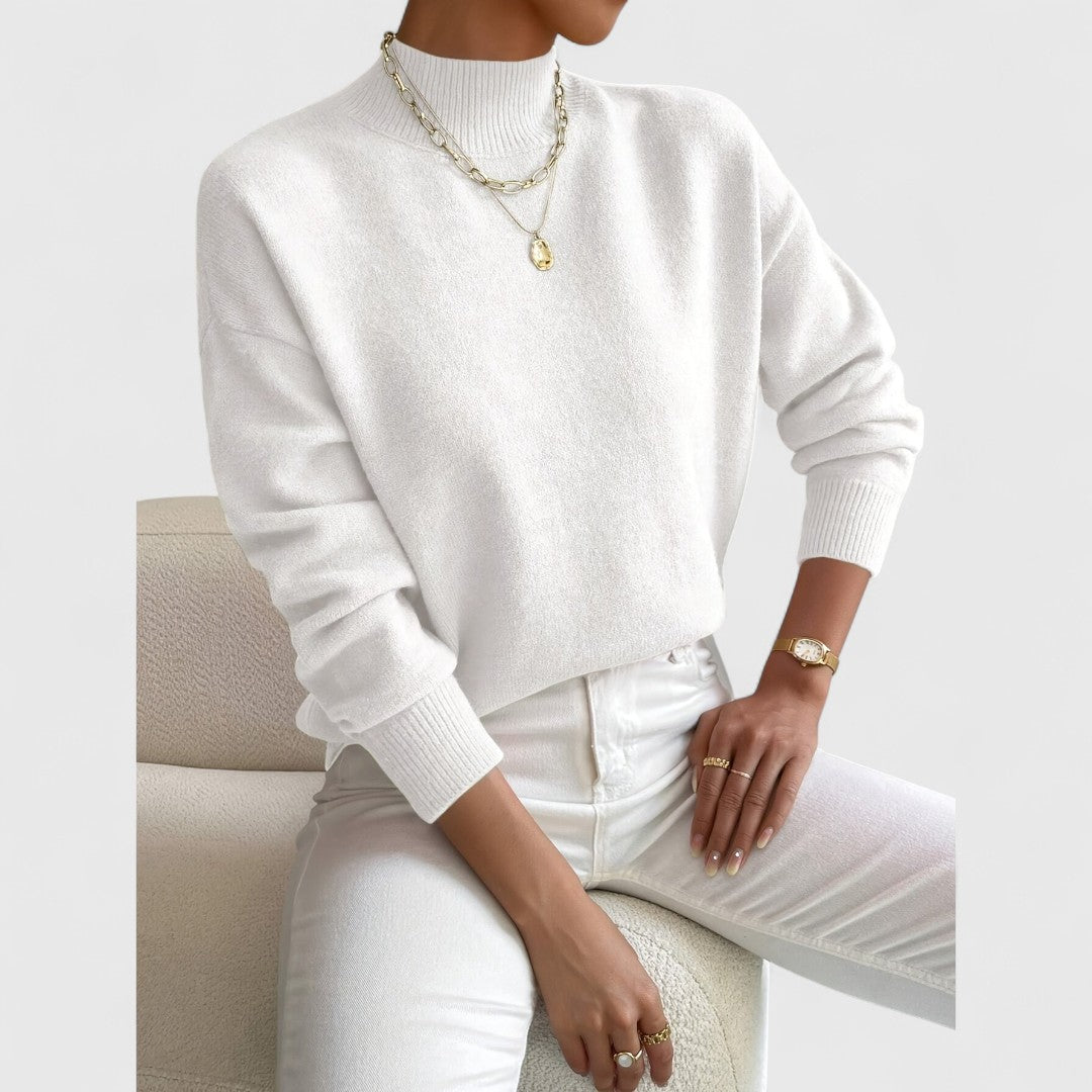 Women's classic polo-neck sweater in soft, breathable cotton
