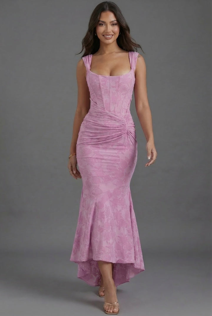 Olivia | Maxi Dress Corset Bodice Ruched Waist Fishtail Hem