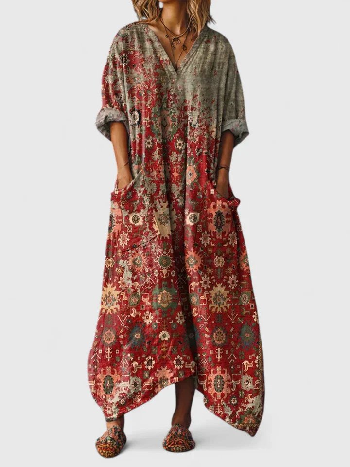 Layla | Maxi Dress Cotton Boho Paisley Print Oversized Pockets