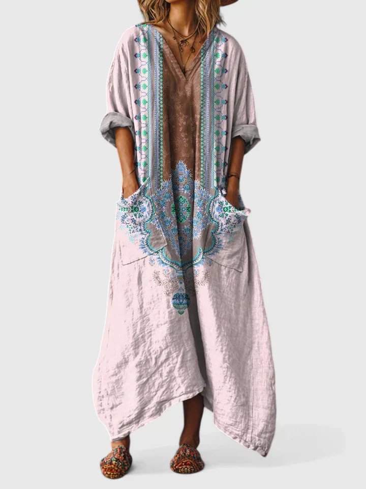 Layla | Maxi Dress Cotton Boho Paisley Print Oversized Pockets