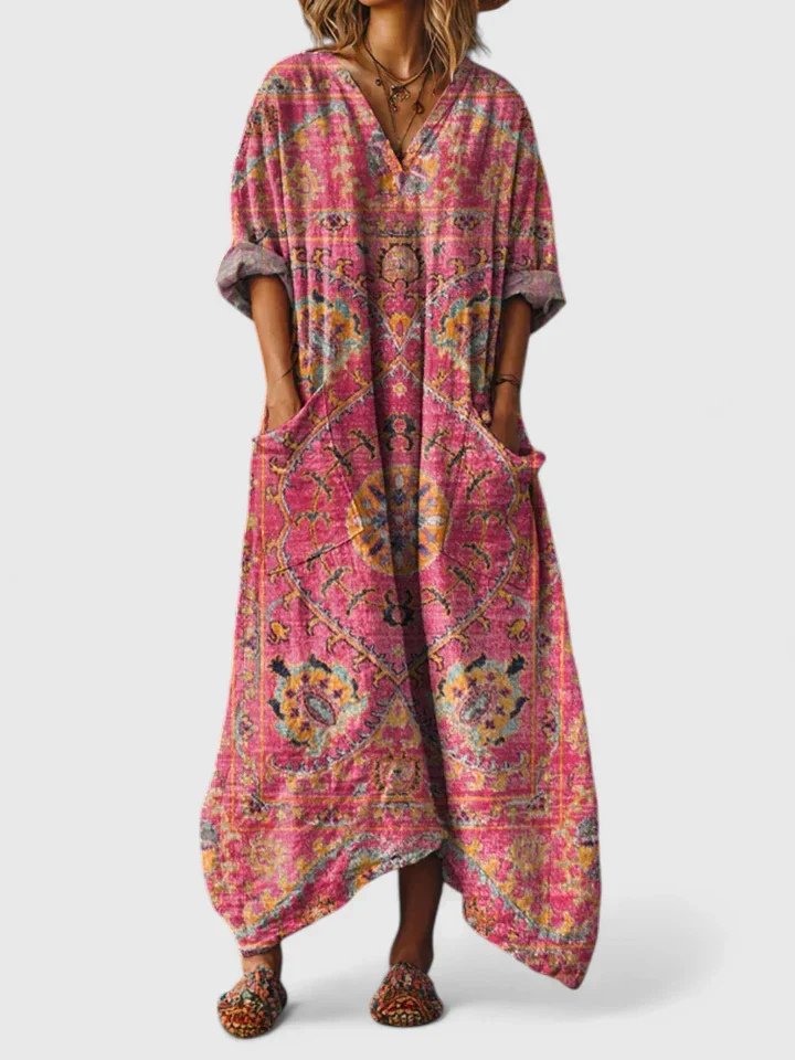 Layla | Maxi Dress Cotton Boho Paisley Print Oversized Pockets