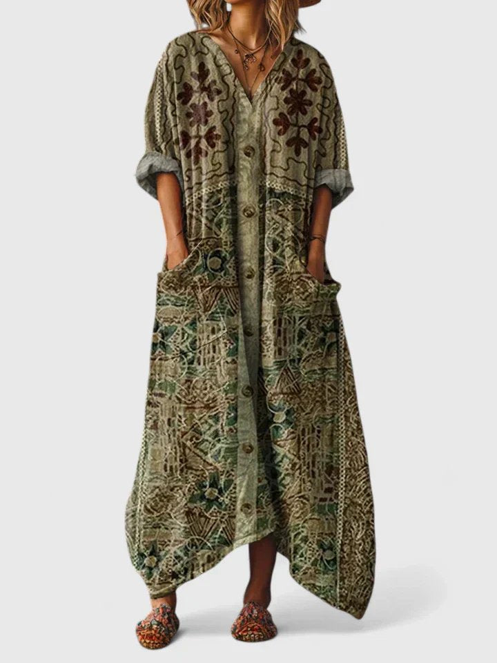 Layla | Maxi Dress Cotton Boho Paisley Print Oversized Pockets